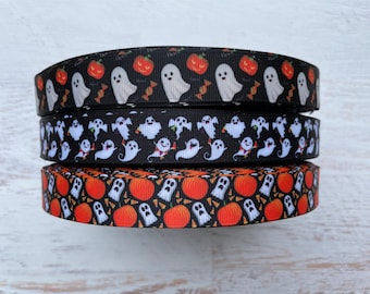 Geister- und Kürbis-Ripsband, Halloween-Band (7/8 Zoll)