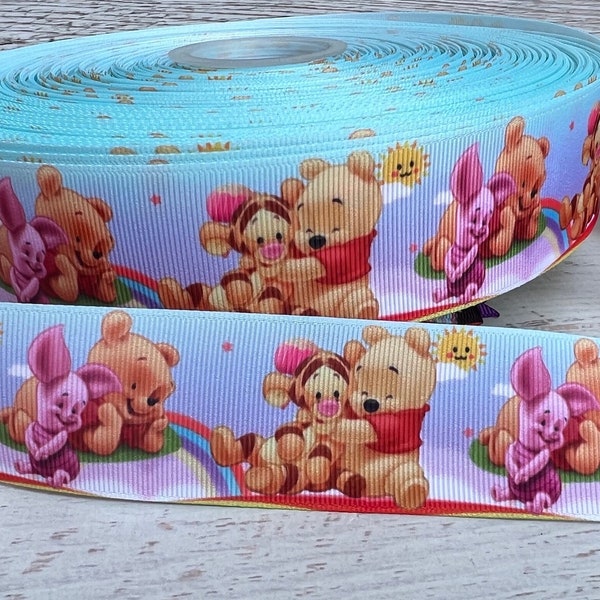 7/8” 1 1/2” 3” Winnie The Pooh Grosgrain Ribbon Rainbow Pooh Baby Shower Ribbon Diaper Cake Ribbon 3 yards Pooh Ribbon
