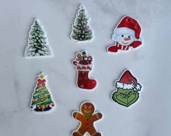 5 Stück Weihnachts Cabochon: Schneemann Lebkuchen Pine Tree