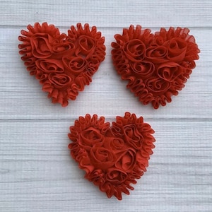 3 pieces Shabby Rosette HEART Chiffon Hearts Shabby Rose Trim Red Valentine&#39;s Day DIY Hair Bows Headbands