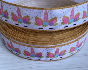 7/8" 1 1/2” Unicorn Grosgrain ribbon 3 yards Unicorn Ribbon Gold /Pastel Rainbow Unicorn Grosgrain Ribbon