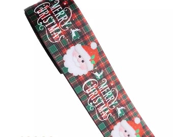 1 1/2” 7/8” Santa Grosgrain Ribbon ,3 yards  Red Green Tartan Christmas Ribbon