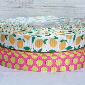 7/8&quot; Lemon Grosgrain Ribbon ,Lemon Ribbon ,Fruits Ribbon, 3 yards Ribbon