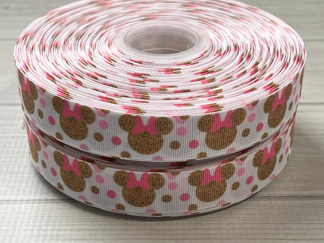 7/8 “ Pink /gold Minnie Mouse Grosgrain Ribbon 3 Yards 7/8