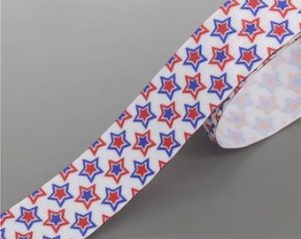 7/8” Patriotic Grosgrain Ribbon ,3 yards 4th of July Patriotic Grosgrain Ribbon DIY Hair Bow Red Blue White Stars Ribbon