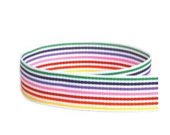 Candy Stripe Grosgrain Ribbon - 7/8", 3 Yards, Rainbow Ribbon