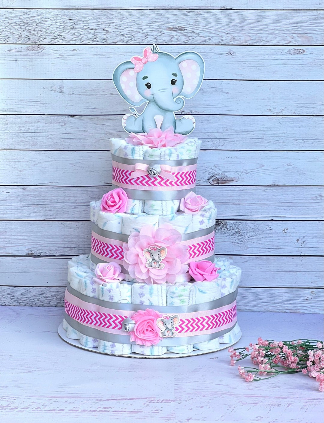 Elephant Diaper Cake Girl Elephant Baby Shower Girl Elephant Baby