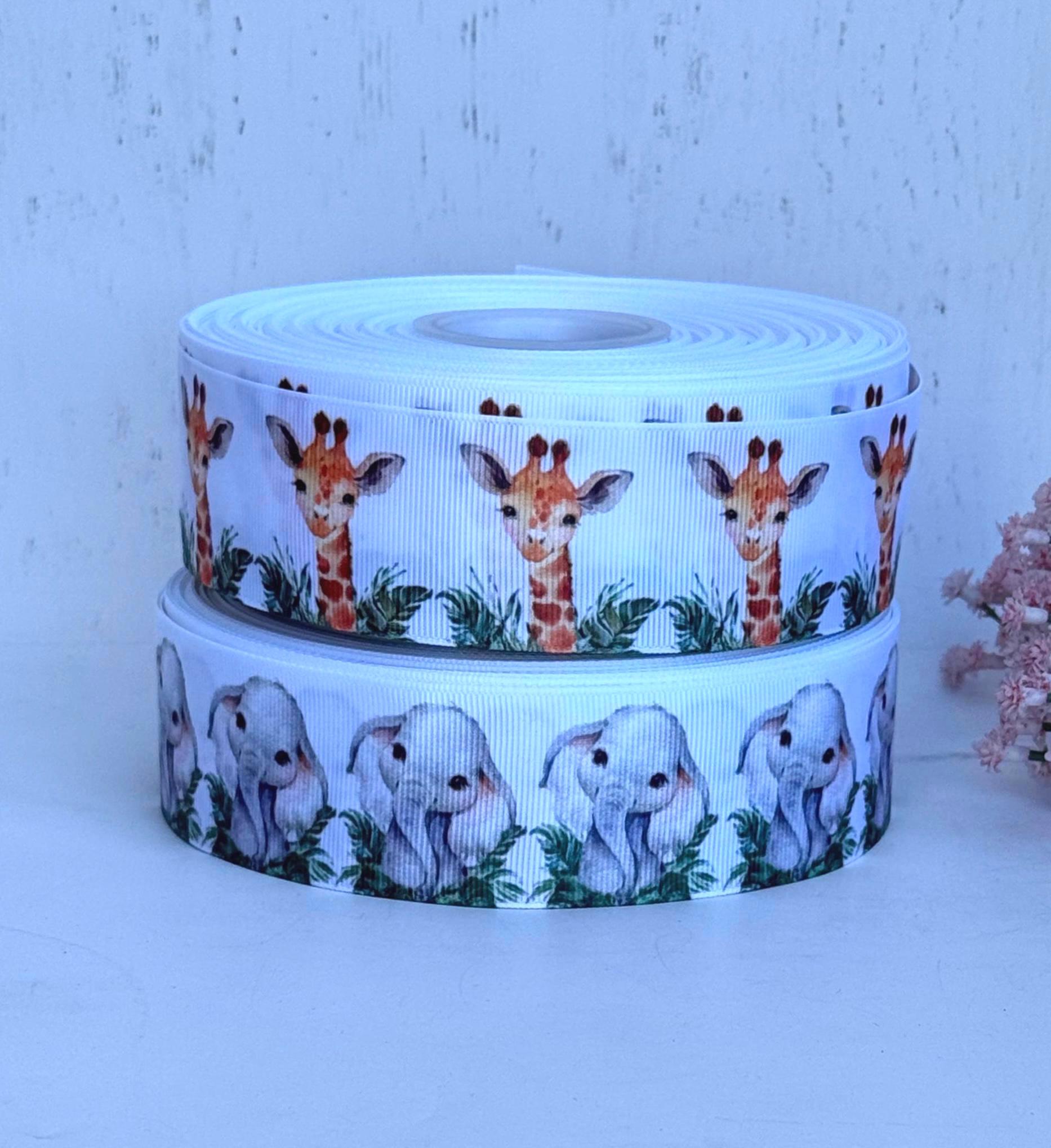 Gitaffe Ribbon 7/8” 1 1/2” Giraffe / Elephant Grosgrain Ribbon 3 Yards Safari Ribbon ...