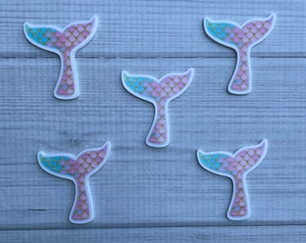 5 cabujones de resina con forma de cola de sirena, adornos con parte trasera plana