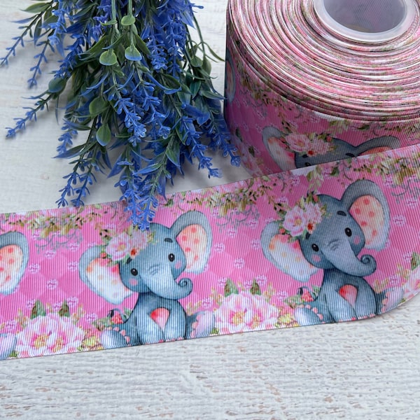 7/8” 1 1/2” 3” Pink Elephant Grosgrain Ribbon Elephant Baby Shower Ribbon Pink Elephant Ribbon Elephant Ribbons