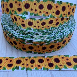 7/8&quot; Sunflowers Grosgrain Ribbon Sunflower Grosgrain Ribbon DIY Hair Bow Fall Grosgrain Ribbon Yellow Sunflowers ribbon