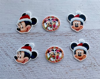 Christmas Mickey /Minnie Mouse Planar Resin ,6 pcs Santa Cabochon