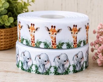 7/8” 1 1/2” Giraffe / Elephant Grosgrain ribbon 3 yards Safari Ribbon