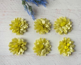 6 Stück DIY Baby Stirnband Blumen, Gelb Gold Blumen für Baby Shower /Stirnband, Stoff Blume, Metallic Gold Stoff Blume
