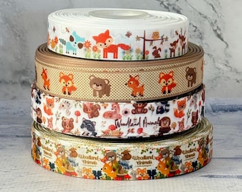 Nastro grosgrain Woodland da 7/8", nastro Animal Forest da 3 iarde
