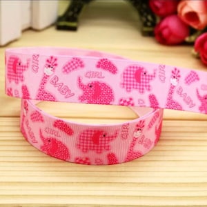 7/8&quot; Pink Elephant Grosgrain Ribbon Elephant Baby Shower Ribbon Pink Elephant Ribbon Elephant Ribbons