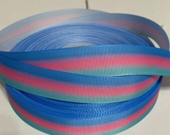 Pastel Gradient Rainbow Blue Pink Aqua Grosgrain ruban 3 mètres 7/8" Gradient Grosgrain Ruban Ruban Bleu rose Aqua Gradient ruban