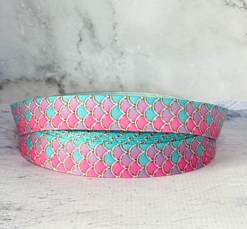 7/8” Mermaid Scale Grosgrain Ribbon , 3 Yards Under the Sea Ribbon - Etsy