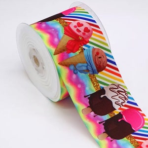 1 1/2” 7/8” Ice Cream Grosgrain Ribbon 3 yards Ice Cream Ribbons