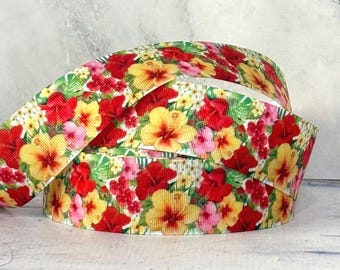 Cinta de grogrén floral con estampado de hibisco tropical, 3,8 cm (1 1/2 pulgada), 2,7 m (3 yardas)