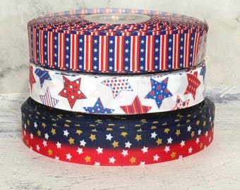 7/8” Patriotic Grosgrain Ribbon ,3 yards 4th of July Ribbon