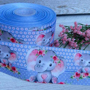 3” Elephant Grosgrain Ribbon Elephant Baby Shower Ribbon Blue Elephant Ribbon Elephant Diaper Ribbons