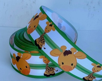 Cinta de grosgrain con estampado de jirafas: animales de la selva, 3 yardas.