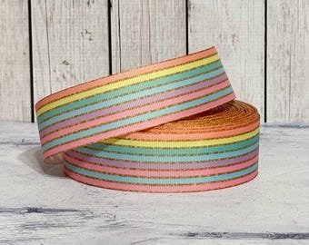 7/8” 1 1/2” Pastel Rainbow Striped Grosgrain Ribbon 3 yards 7/8"  Pastel Ribbon DIY Hair Bow Rainbow Striped Grosgrain Ribbon