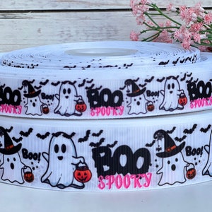 7/8&quot; 1 1/2&quot; Ghost Grosgrain Ribbon 3 yards Ghost ribbon Halloween Ribbon Boo Spooky Ribbon
