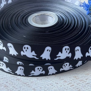 7/8” 1 1/2” Ghost Grosgrain Ribbon ,Halloween Grosgrain Ribbon ,Black and White Ghost Ribbons, Halloween Ribbon