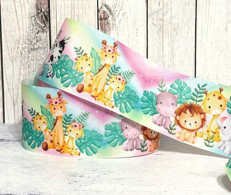 Gitaffe Ribbon 7/8” 3” Baby Safari Grosgrain Ribbon 3 Yards Jungle Safari Ribbon ...
