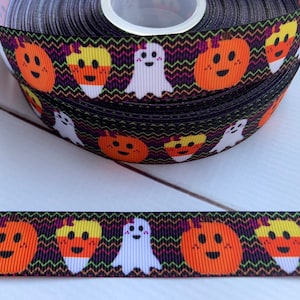 3 yards 7/8&quot; Halloween Grosgrain Ribbon Candy Corn Ghost Pumpkin Halloween Grosgrain Ribbon DIY Hair Bow Halloween Ribbon