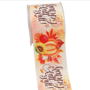 7/8&quot; Happy Fall Grosgrain Ribbon Fall  Ribbon Thanksgiving Grosgrain Ribbon DIY Hair Bow Autumn Thanksgiving Ribbon Pumpkin Ribbon