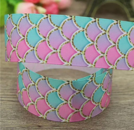 Wide mermaid ribbon Mermaid ribbon Mermaid scales ribbon Craft supplies Hair bow supplies Mermaid theme ribbon Wide grosgrain ribbon