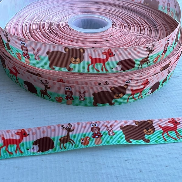 7/8" Woodland Grosgrain ribbon 3 yards Woodland Ribbon Baby Shower Ribbon Diaper Cake Ribbon Fox Grosgrain Ribbon