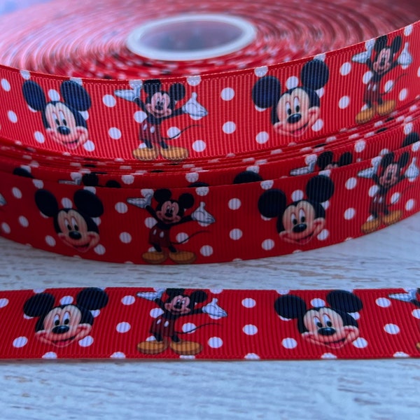 Mickey Mouse Grosgrain ribbon 3 yards 7/8"  Red Mickey Grosgrain Ribbon Mickey Mouse Ribbon