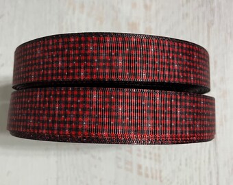 7/8” Red Black Plaid Grosgrain Ribbon 3 yards Red Black Gingham Ribbon Holiday Ribbons Check Ribbon