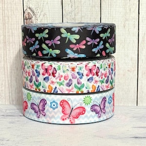 7/8” 1 1/2” Butterfly Grosgrain Ribbon 3 yards Butterfly Ribbons Dragonfly ribbon