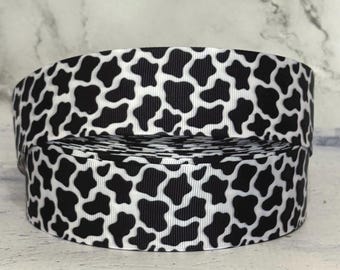 Kuh Print Ripsband - 7/8 ”1 1/2” Schwarz Weißes Kuh Printband für Haarschleifen, Basteln, Nähen, Partydekor