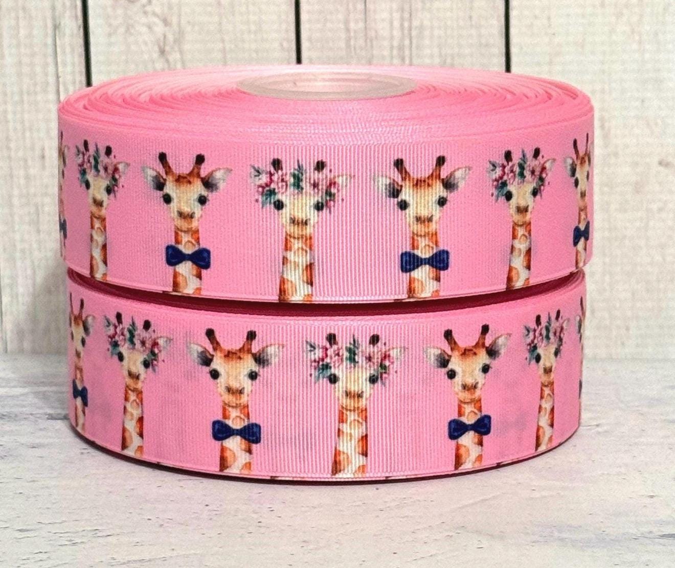 Gitaffe Ribbon 7/8” 1 1/2” Pink Giraffe Grosgrain Ribbon 3 Yards Giraffe Ribbon Safari ...