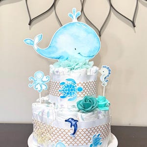 Under the Sea Diaper Cake , Under the Sea Gender Neutral Baby Shower , Ocean Diaper Cake ,Baby Shower Gift, Centerpieces , Shower Decoration