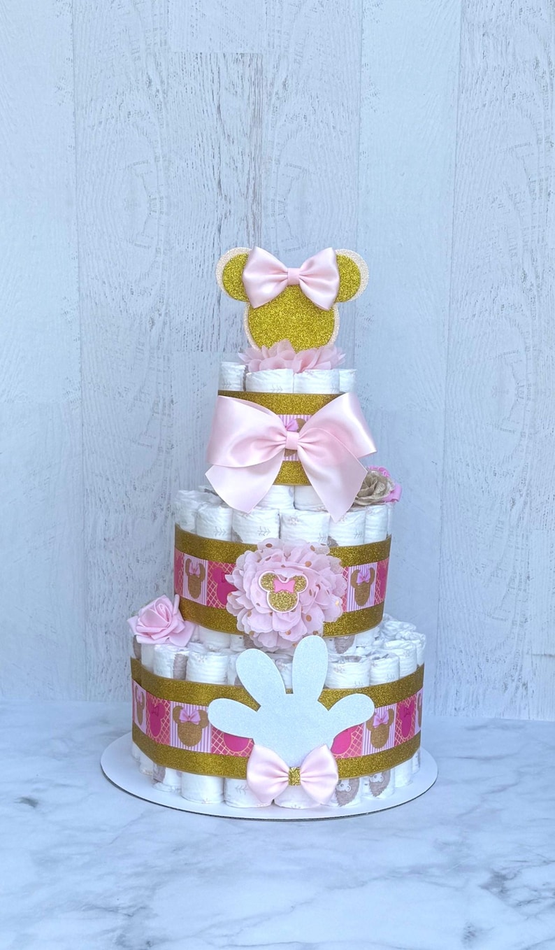 Minnie Mouse Diaper Cake: Pink & Gold Baby Shower Centerpiece - Etsy