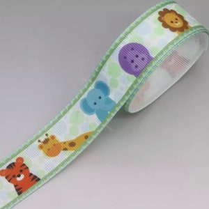 7/8&quot; Safari Animals Jungle Grosgrain ribbon 3 yards 7/8&quot; Safari Ribbon Safari Grosgrain Ribbon Baby Shower Ribbon Diaper Cake Ribbon