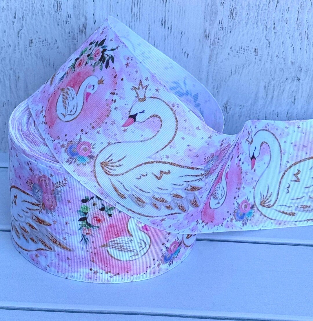 Swan Ribbon 7/8” 1 1/2” 3” Swan Grosgrain Ribbon , Pink and Gold Swan Ribbon - Etsy