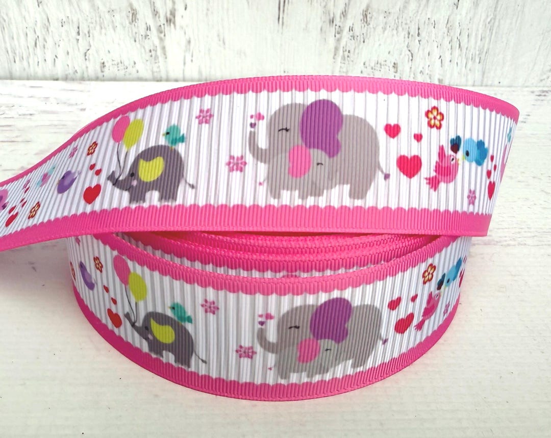 Pink Elephant Ribbon 1 1/2” Pink Elephant Grosgrain Ribbon 1.5” Elephant Grosgrain Ribbon ...