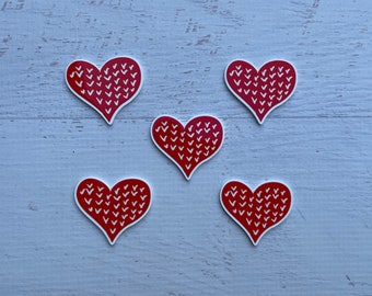 5 pièces coeur rouge Saint-Valentin en résine plane, coeur en résine à dos plat, cabochon de la Saint-Valentin