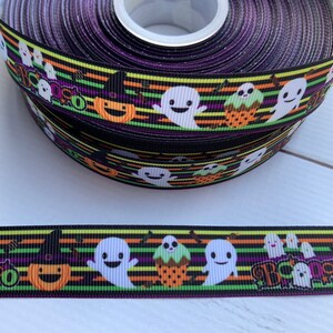 3 yards 7/8&quot; Halloween Ghost Jack  O lantern Grosgrain Ribbon Ghost Pumpkin Halloween Grosgrain Ribbon DIY Hair Bow Halloween Ribbon