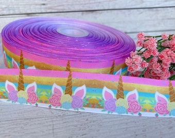 1 1/2” Unicorn Grosgrain Ribbon Rainbow Unicorn Ribbon DIY Hair Bow 3 yards Magical Craft Supplies