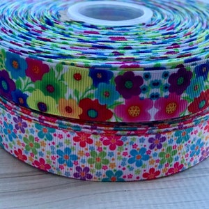7/8&quot; Flowers Grosgrain Ribbon 3 yards Floral Ribbon Spring Ribbon Flowers Ribbon Multicolor Flower Ribbon