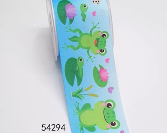 7/8" Frog Grosgrain Ribbon ,3 yards Frog Ribbon , Green Frog Ribbon